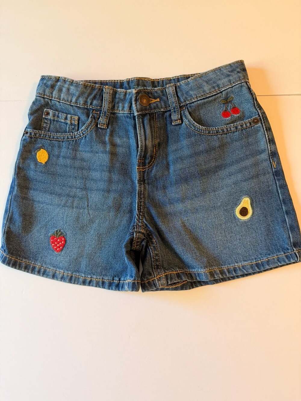 Thereabouts Girls Embroidered Fruit Denim Shorts Size 10